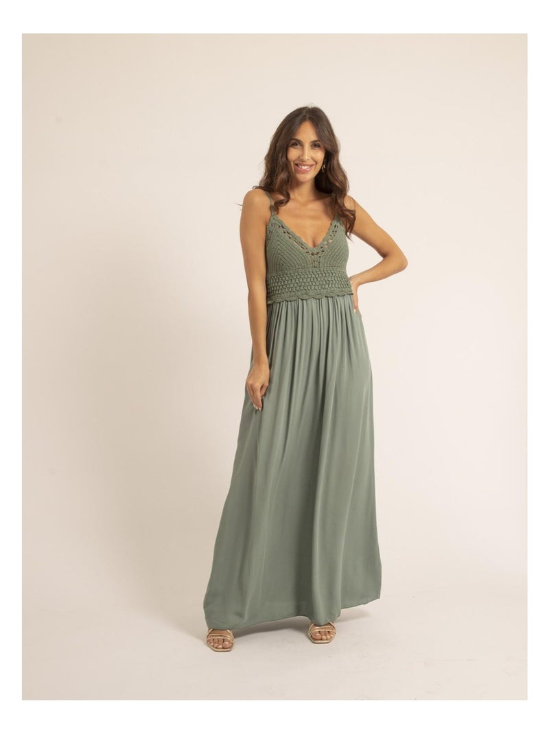 Robe longue crochet IGRALA Kaki - Kiabi
