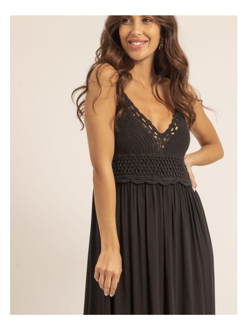 Robe longue crochet IGRALA Noir - Kiabi