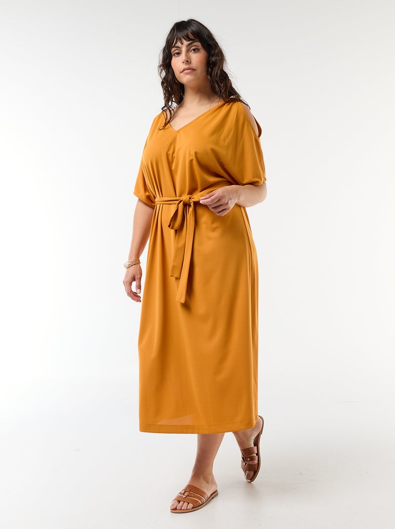 Robe longue de cérémonie à manches courtes Jaune - Kiabi