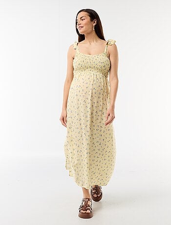 Robe longue de maternité smockée