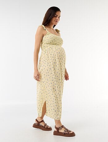 Robe longue de maternité smockée