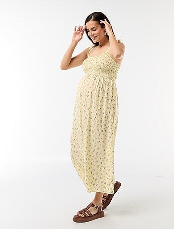 Robe longue de maternité smockée