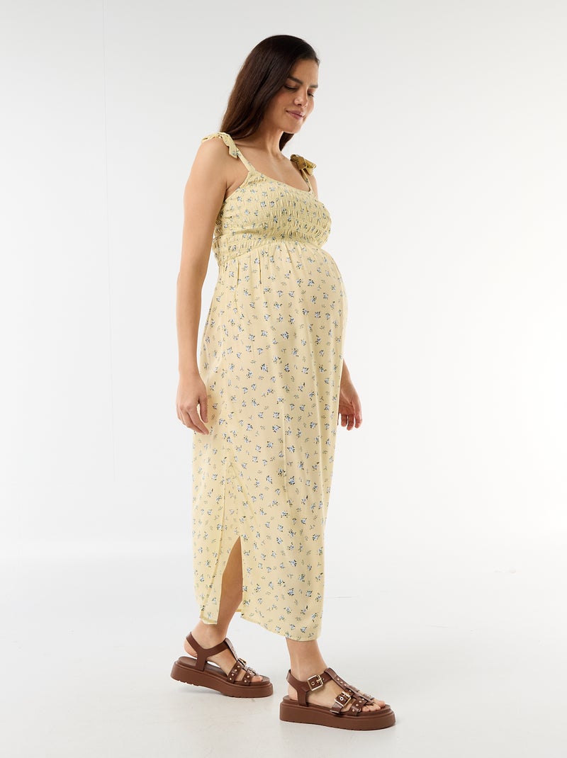 Robe longue de maternité smockée Jaune - Kiabi