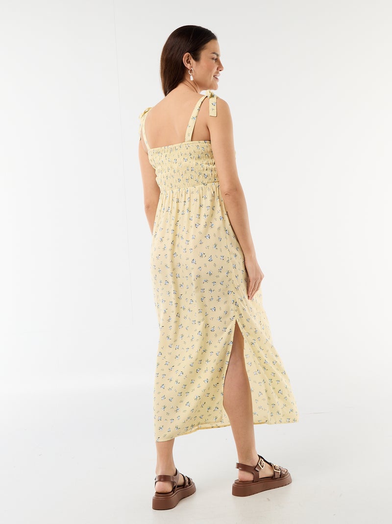 Robe longue de maternité smockée Jaune - Kiabi