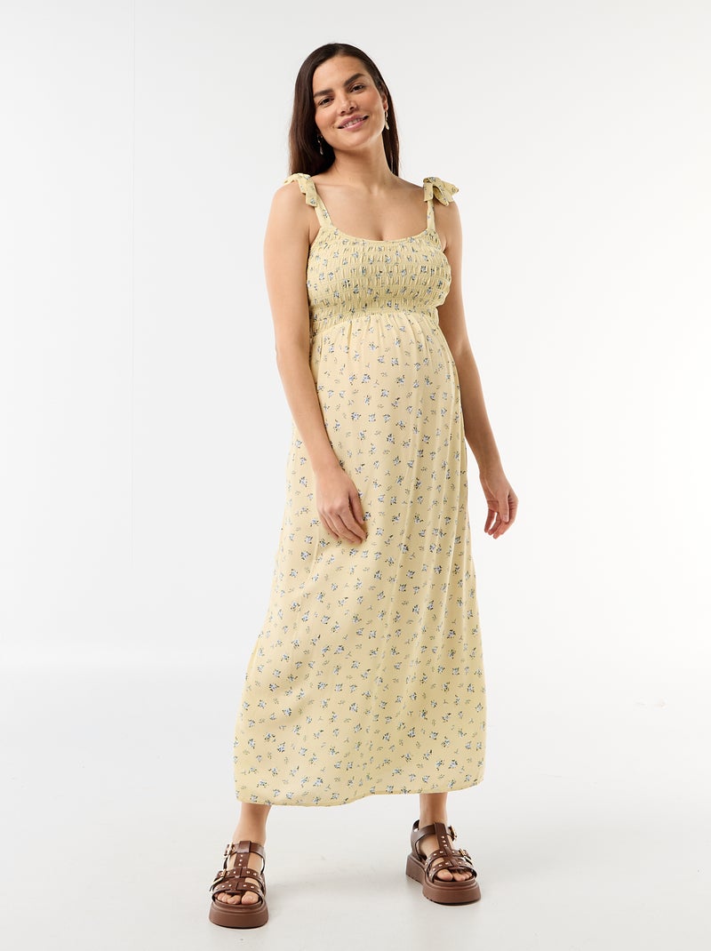 Robe longue de maternité smockée Jaune - Kiabi