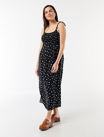 Robe longue de maternité smockée