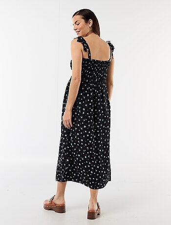 Robe longue de maternité smockée