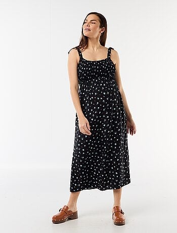 Robe longue de maternité smockée