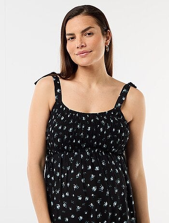 Robe longue de maternité smockée