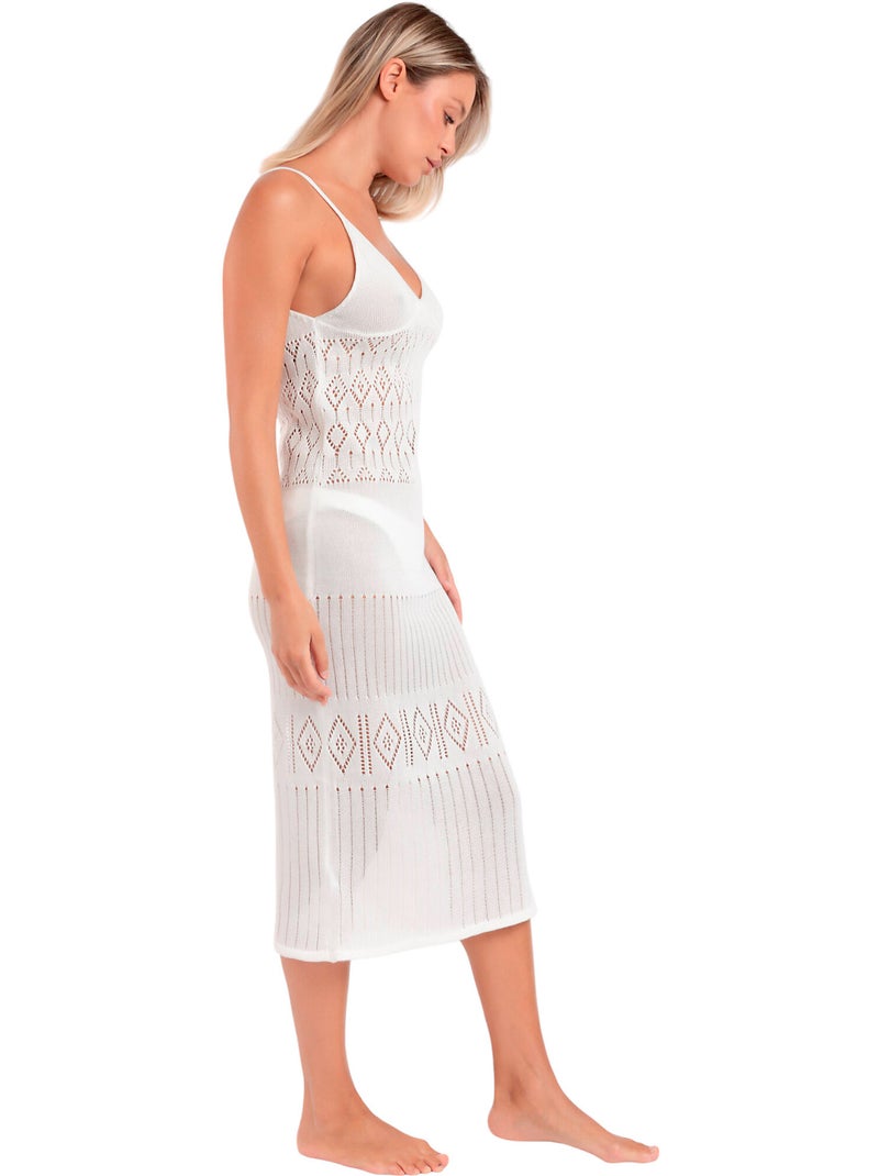 Robe longue de plage crochet Slim Blanc - Kiabi