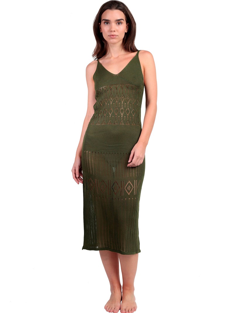 Robe longue de plage crochet Slim Kaki - Kiabi