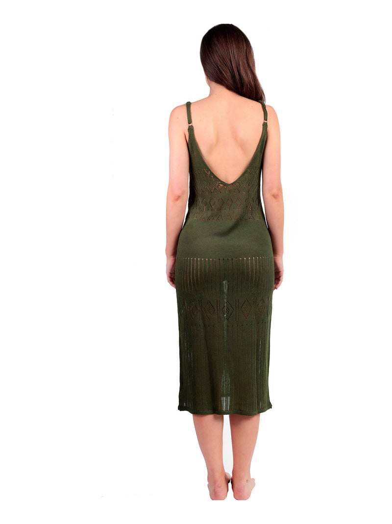 Robe longue de plage crochet Slim Kaki - Kiabi