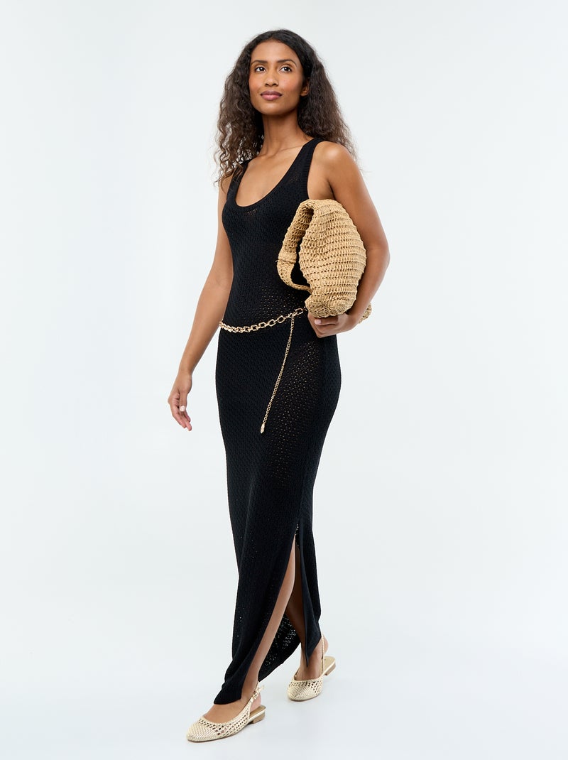Robe longue de plage en maille crochet Noir - Kiabi