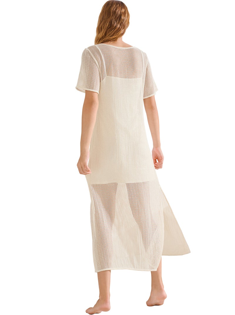Robe longue de plage manches courtes MALAGA Ecru - Kiabi