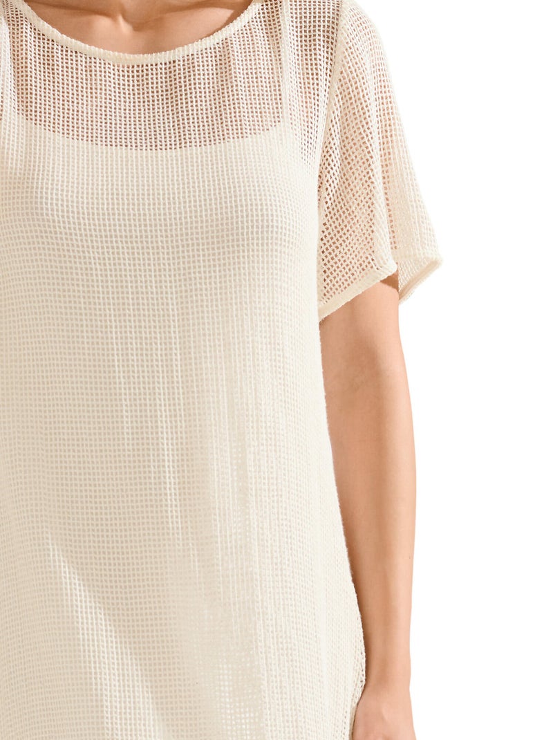 Robe longue de plage manches courtes MALAGA Ecru - Kiabi