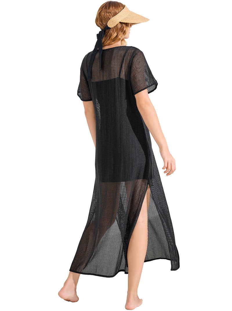 Robe longue de plage manches courtes MALAGA Noir - Kiabi
