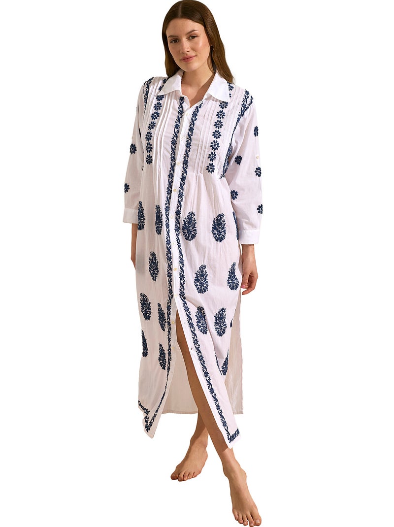 Robe longue de plage manches trois-quarts Complementos Bleu marine - Kiabi