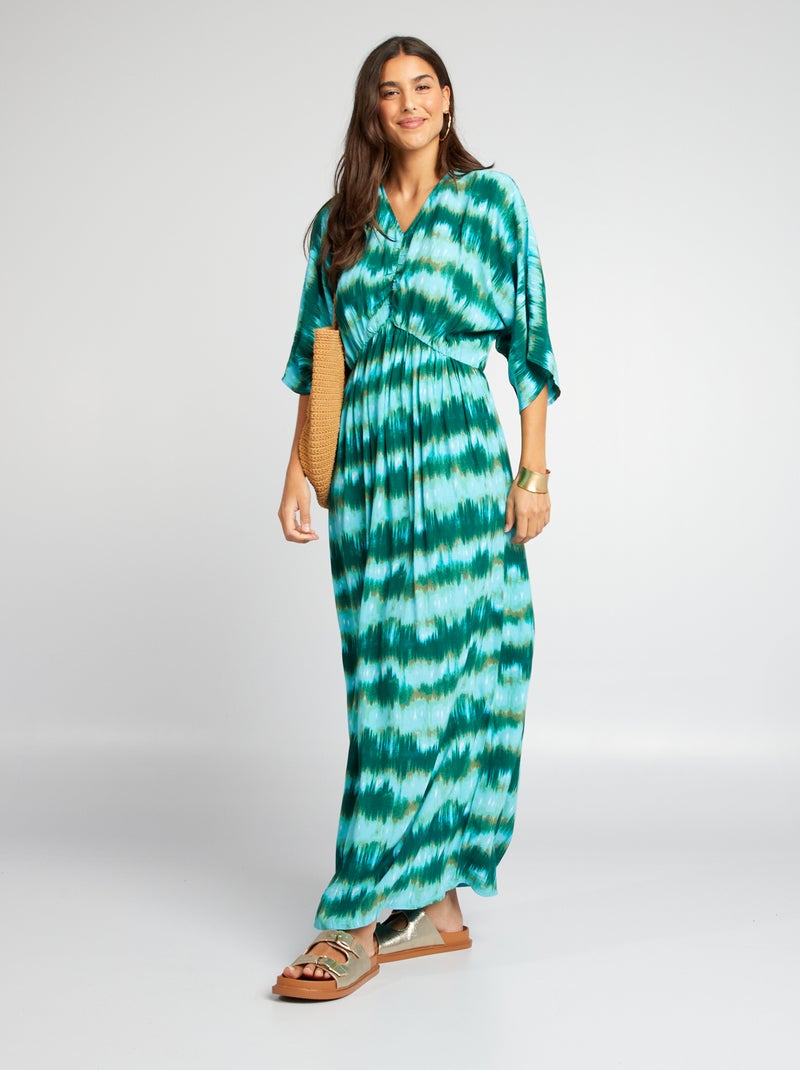 Robe longue de plage type tie and dye Vert - Kiabi