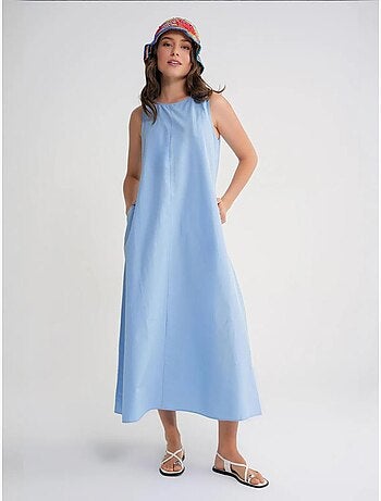 Robe longue décontractée avec fermeture à boutons et poches mixray