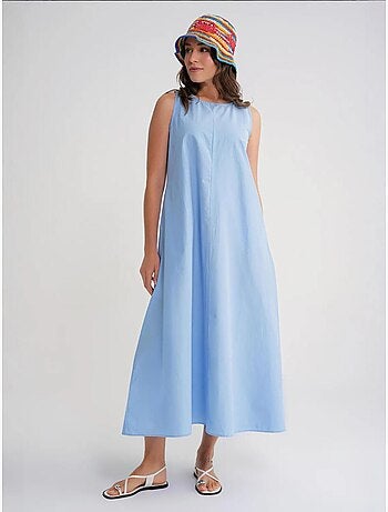 Robe longue décontractée avec fermeture à boutons et poches mixray