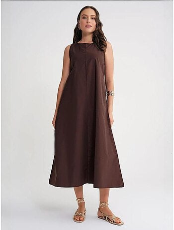 Robe longue décontractée avec fermeture à boutons et poches mixray
