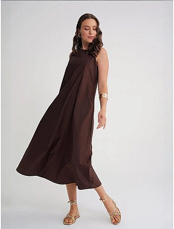 Robe longue décontractée avec fermeture à boutons et poches mixray
