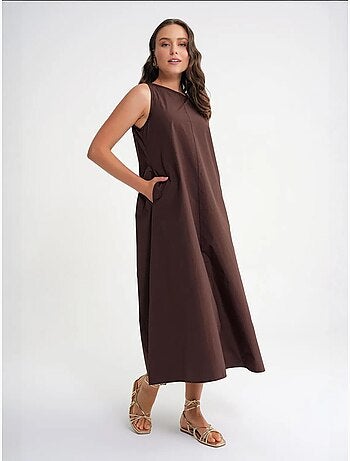 Robe longue décontractée avec fermeture à boutons et poches mixray
