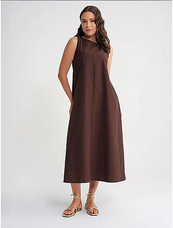 Robe longue décontractée avec fermeture à boutons et poches mixray
