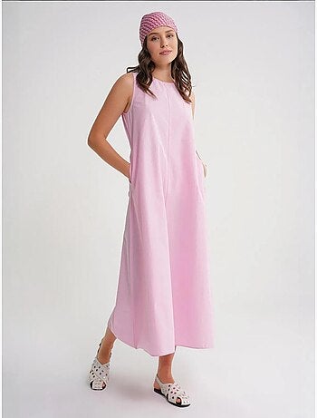 Robe longue décontractée avec fermeture à boutons et poches mixray