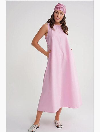 Robe longue décontractée avec fermeture à boutons et poches mixray