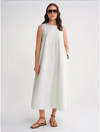Robe longue décontractée avec fermeture à boutons et poches mixray