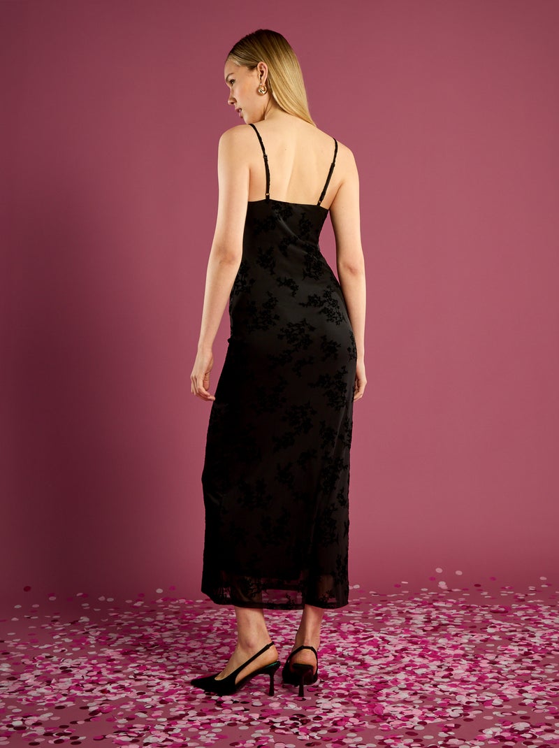 Robe longue dentelle avec motif fleuri Noir - Kiabi