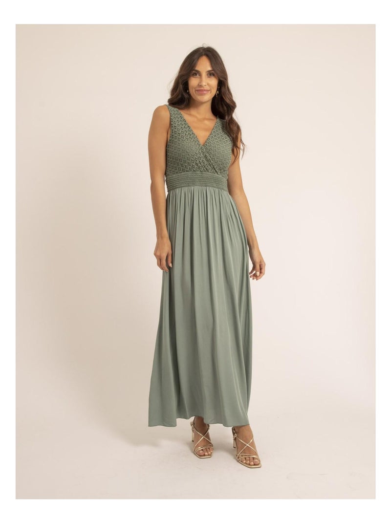 Robe longue dentelle IPALENE Kaki - Kiabi