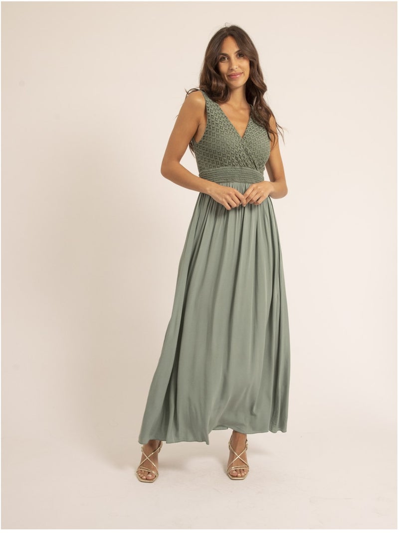 Robe longue dentelle IPALENE Kaki - Kiabi