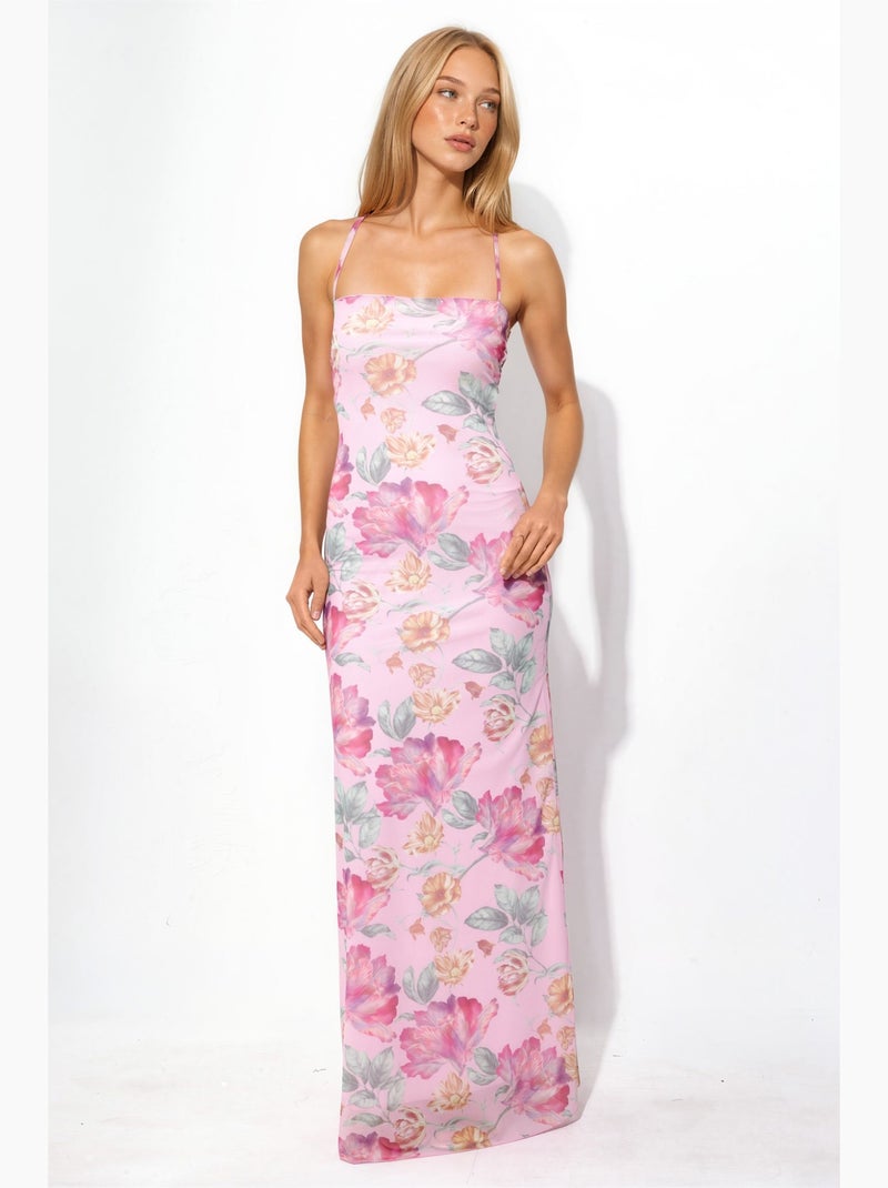 Robe longue dos nu à fleurs hiccup Rose clair - Kiabi