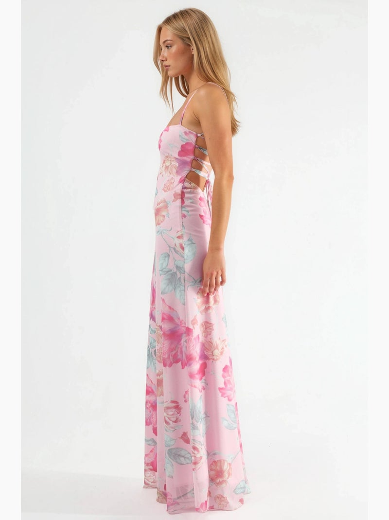 Robe longue dos nu à fleurs hiccup Rose clair - Kiabi