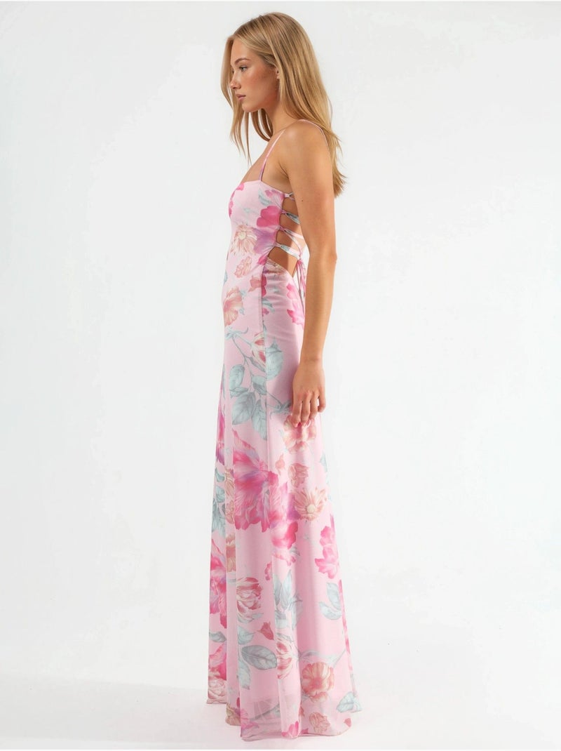 Robe longue dos nu à fleurs Rose clair - Kiabi