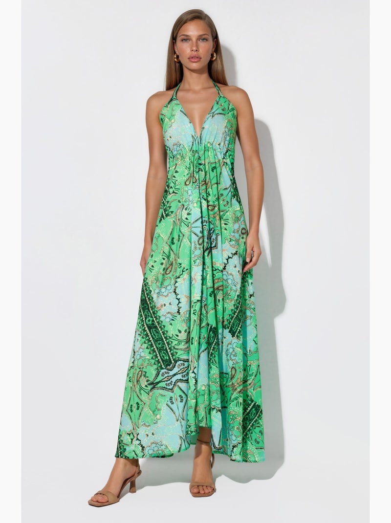 Robe longue dos nu à imprimé ethnique hiccup Vert anis - Kiabi