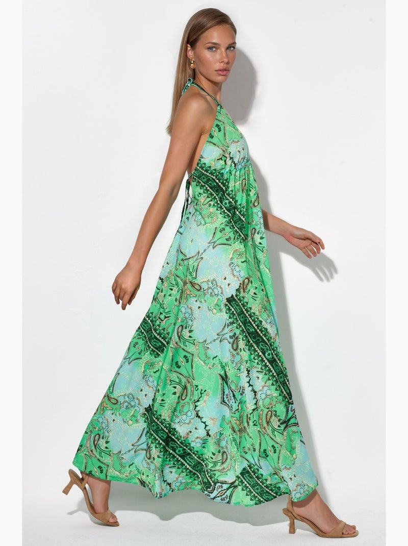 Robe longue dos nu à imprimé ethnique hiccup Vert anis - Kiabi