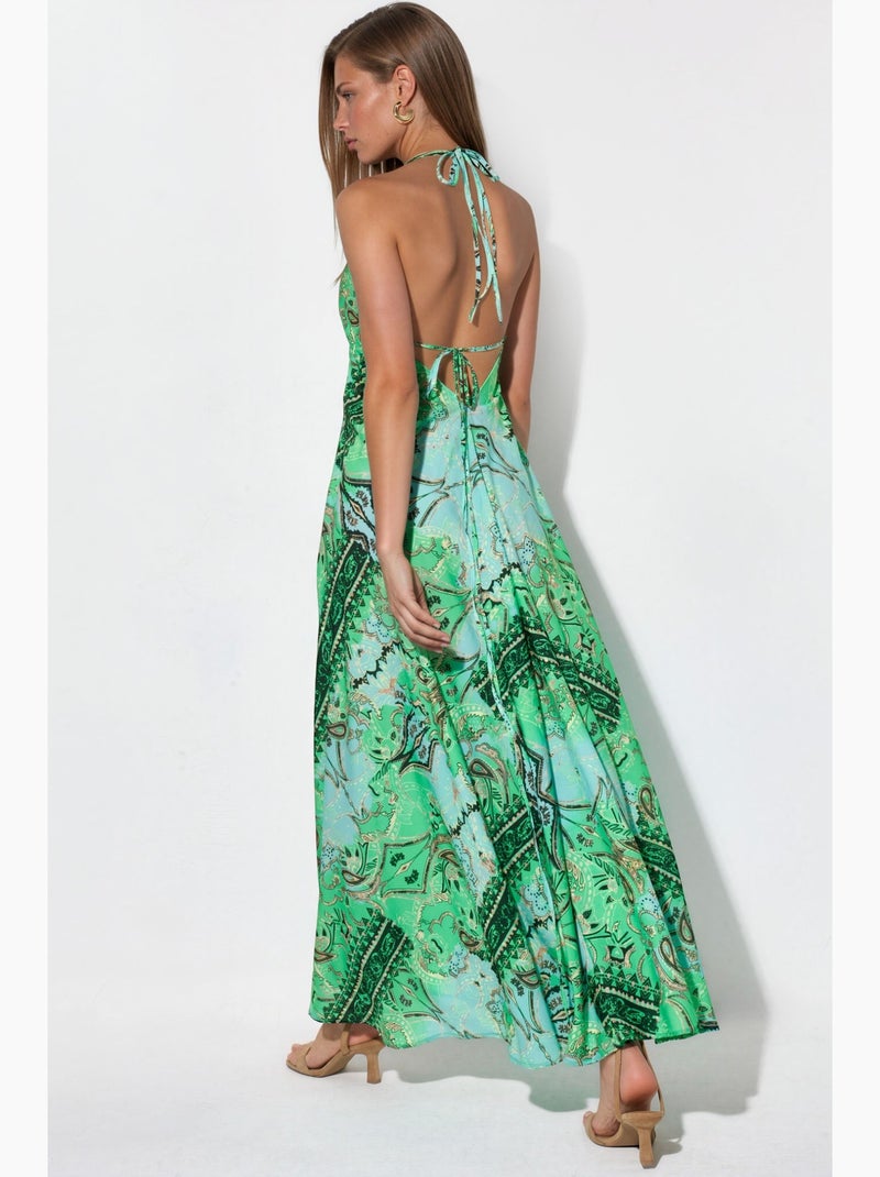 Robe longue dos nu à imprimé ethnique hiccup Vert anis - Kiabi