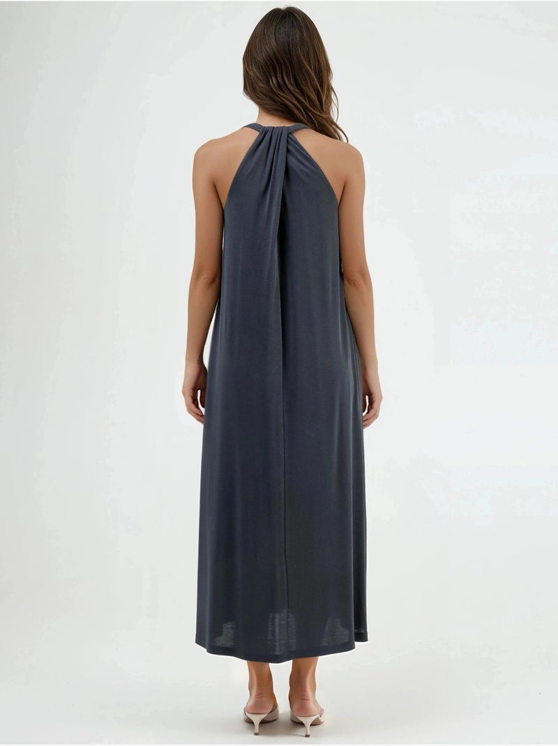 Robe longue drapée à col en v busem Gris foncé - Kiabi