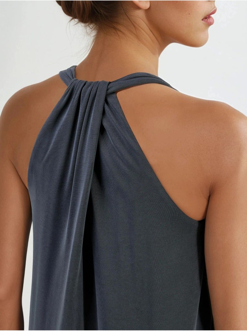 Robe longue drapée à col en v busem Gris foncé - Kiabi