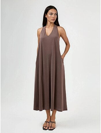 Robe longue drapée à col en v busem