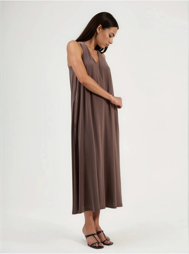 Robe longue drapée à col en v busem Marron clair - Kiabi