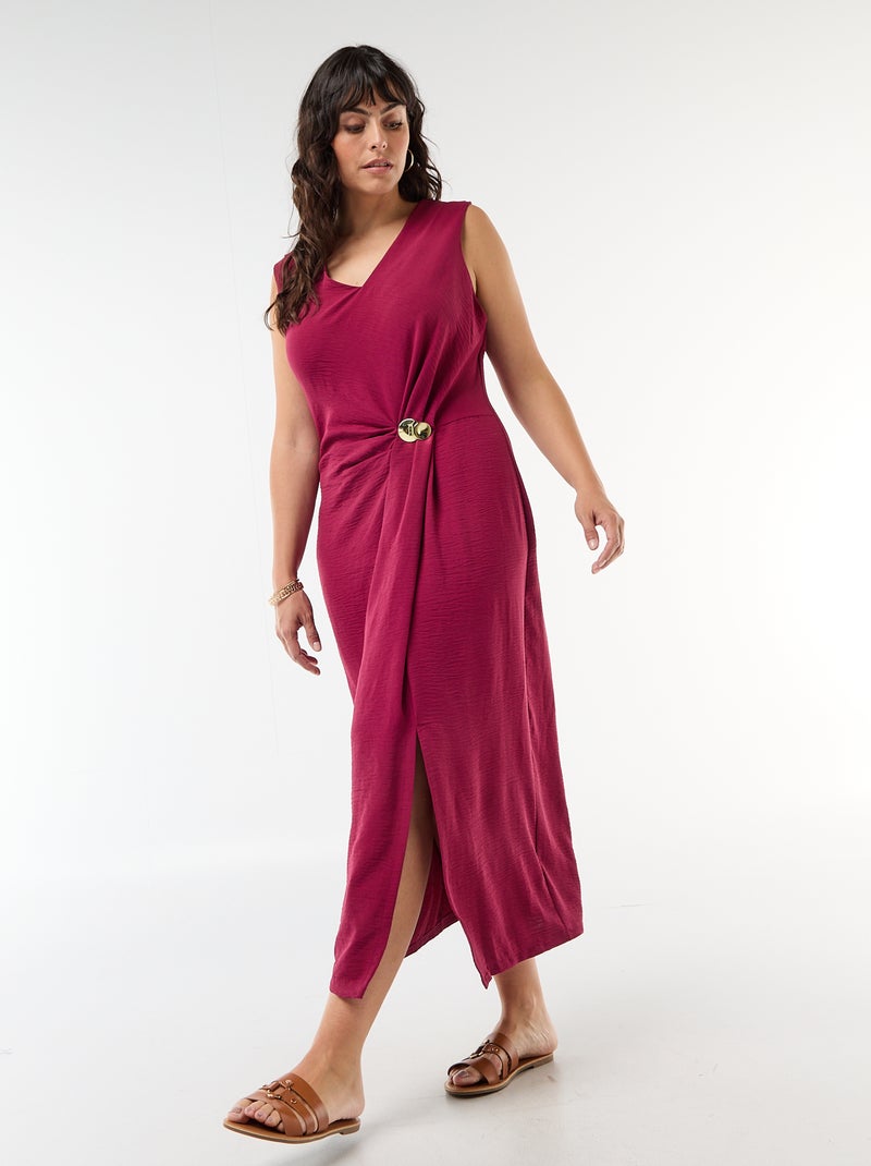 Robe longue drapée avec bijou fantaisie Rouge - Kiabi