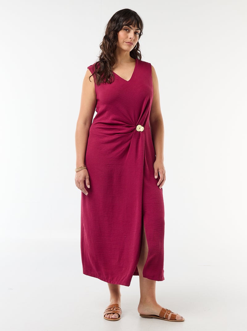 Robe longue drapée avec bijou fantaisie Rouge - Kiabi