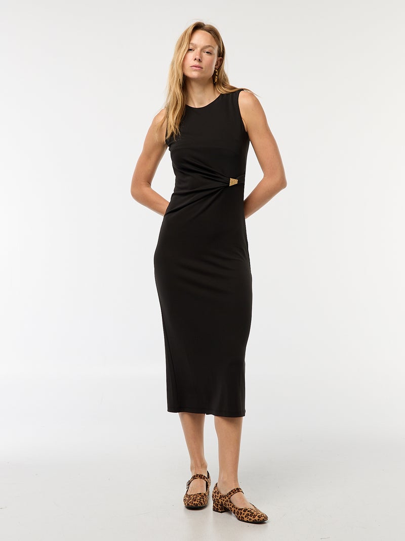Robe longue drapée avec bijou Noir - Kiabi