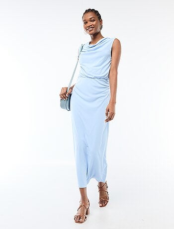 Robe longue drapée avec col bénitier