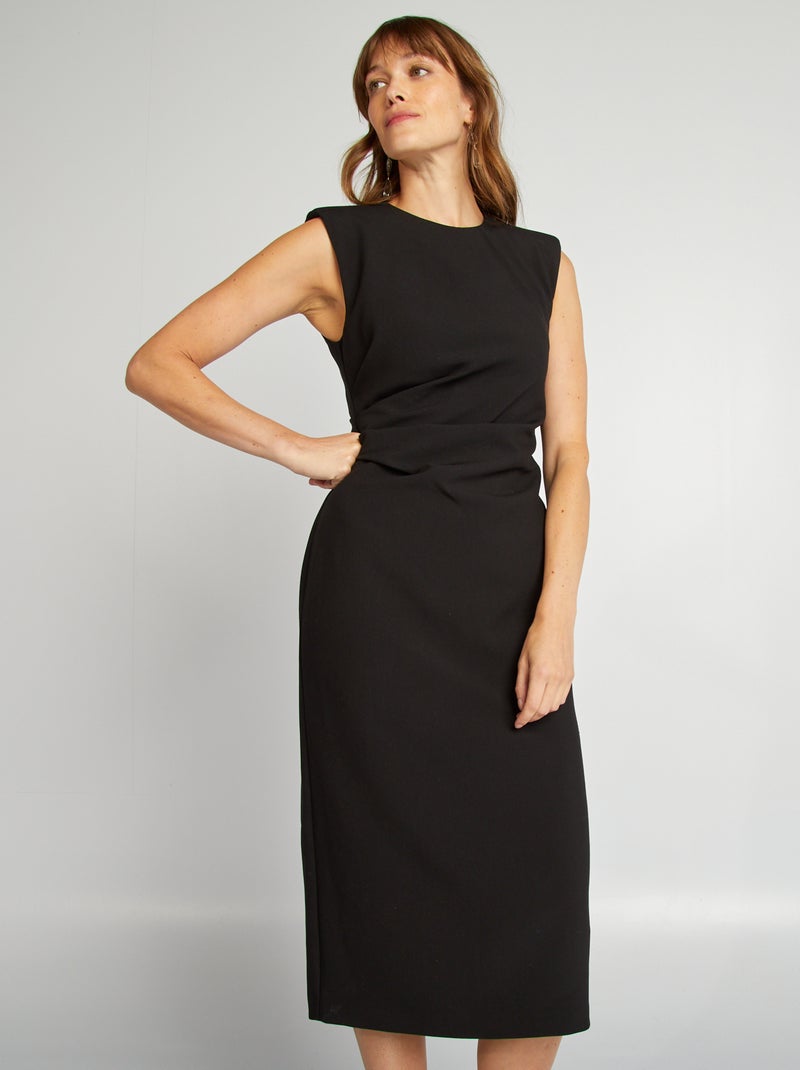 Robe longue drapée avec épaulettes noir - Kiabi