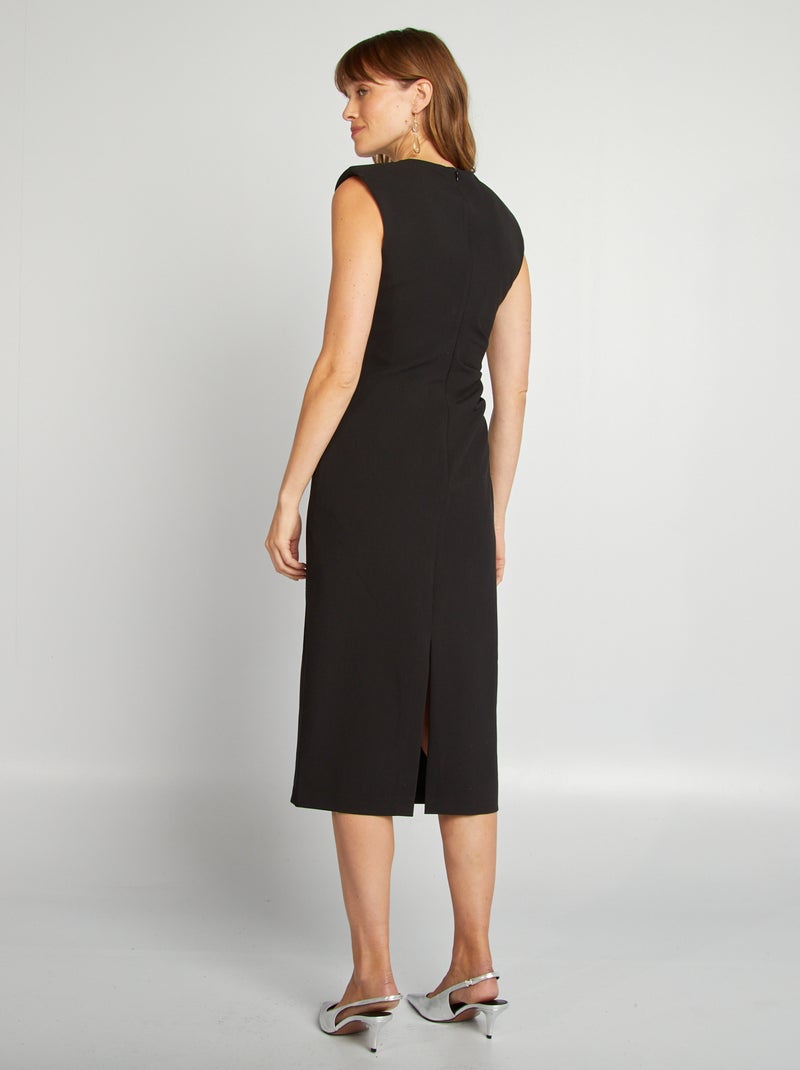 Robe longue drapée avec épaulettes noir - Kiabi